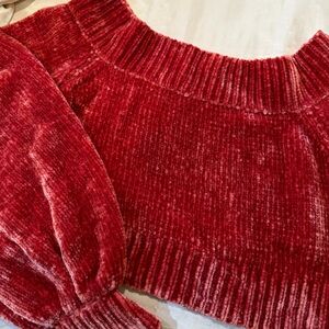 Women's Red Chenille Crewneck Sweater